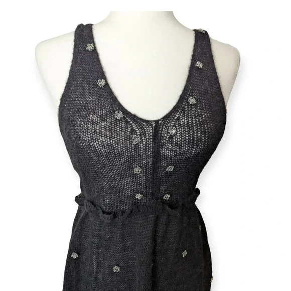 Zara Black Midi Dress Rhinestone Embellishment Wool - Picture 8 of 10